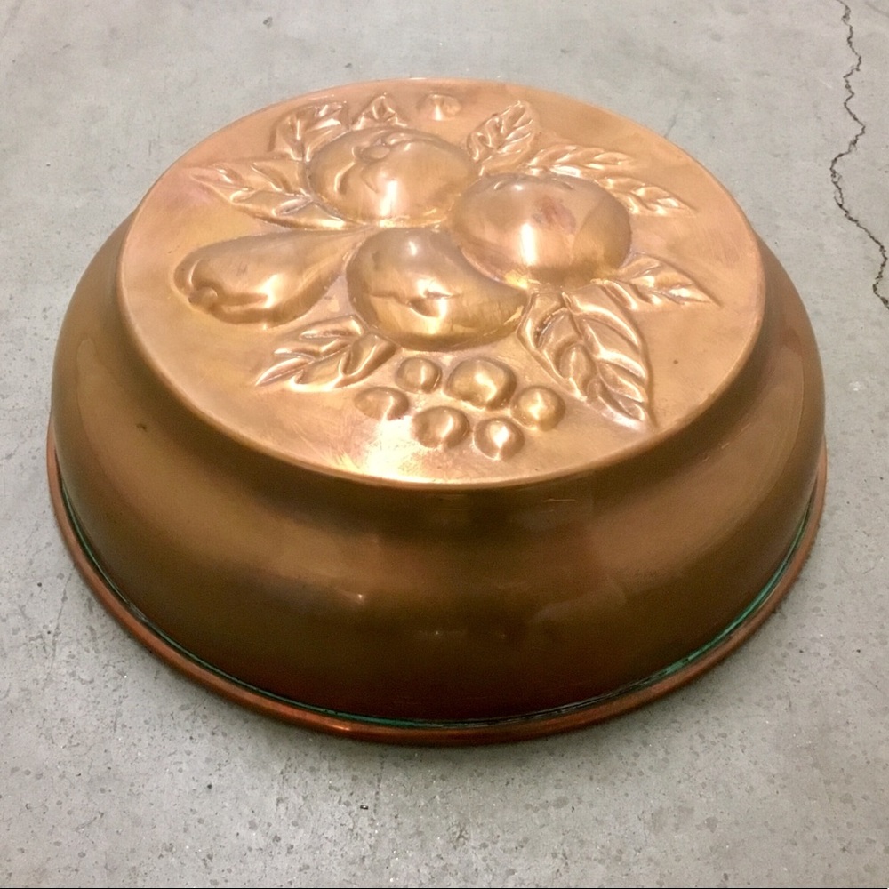 VIntage Copper cake baking mold with raised fruit